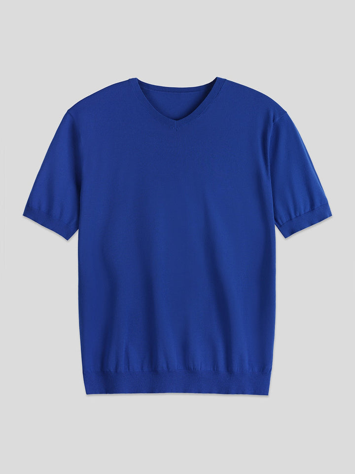 GentleKnit Short Sleeve V-neck Knitted T-Shirt