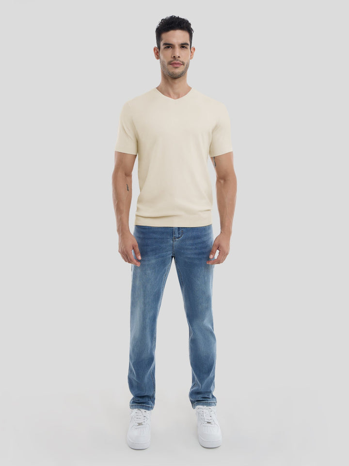 GentleKnit Short Sleeve V-neck Knitted T-Shirt