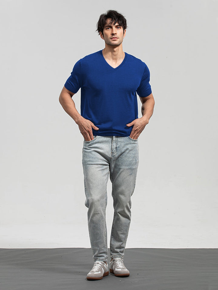GentleKnit Short Sleeve V-neck Knitted T-Shirt