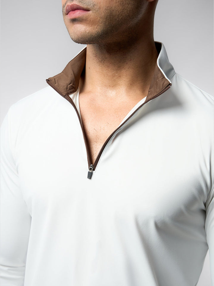 SmoothBlend Slim Fit Half Zip Mock Neck Tee: Zip Contrast Color