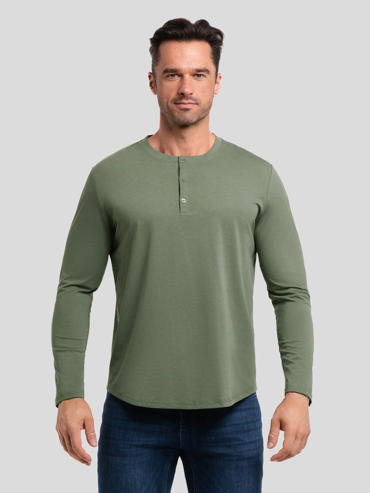 StaySmooth Long Sleeve Henley Drop-Cut Tee