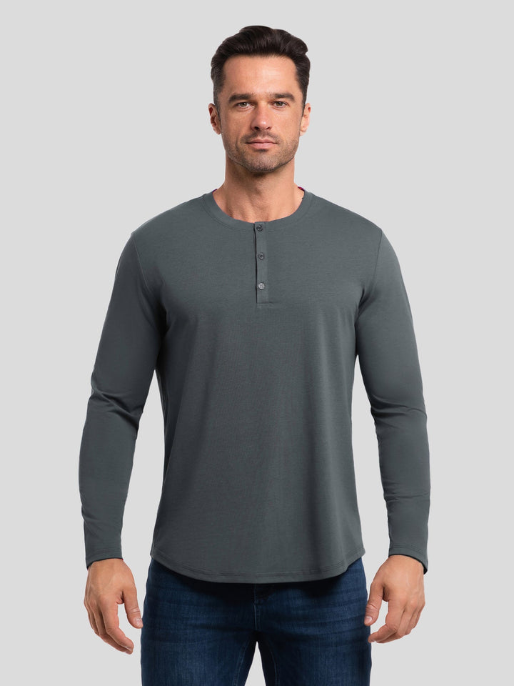 StaySmooth Long Sleeve Henley Drop-Cut Tee