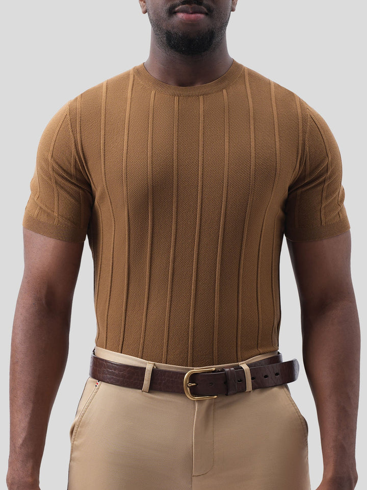 GentleKnit Breathable Striped Short Sleeve Knitted T-Shirt
