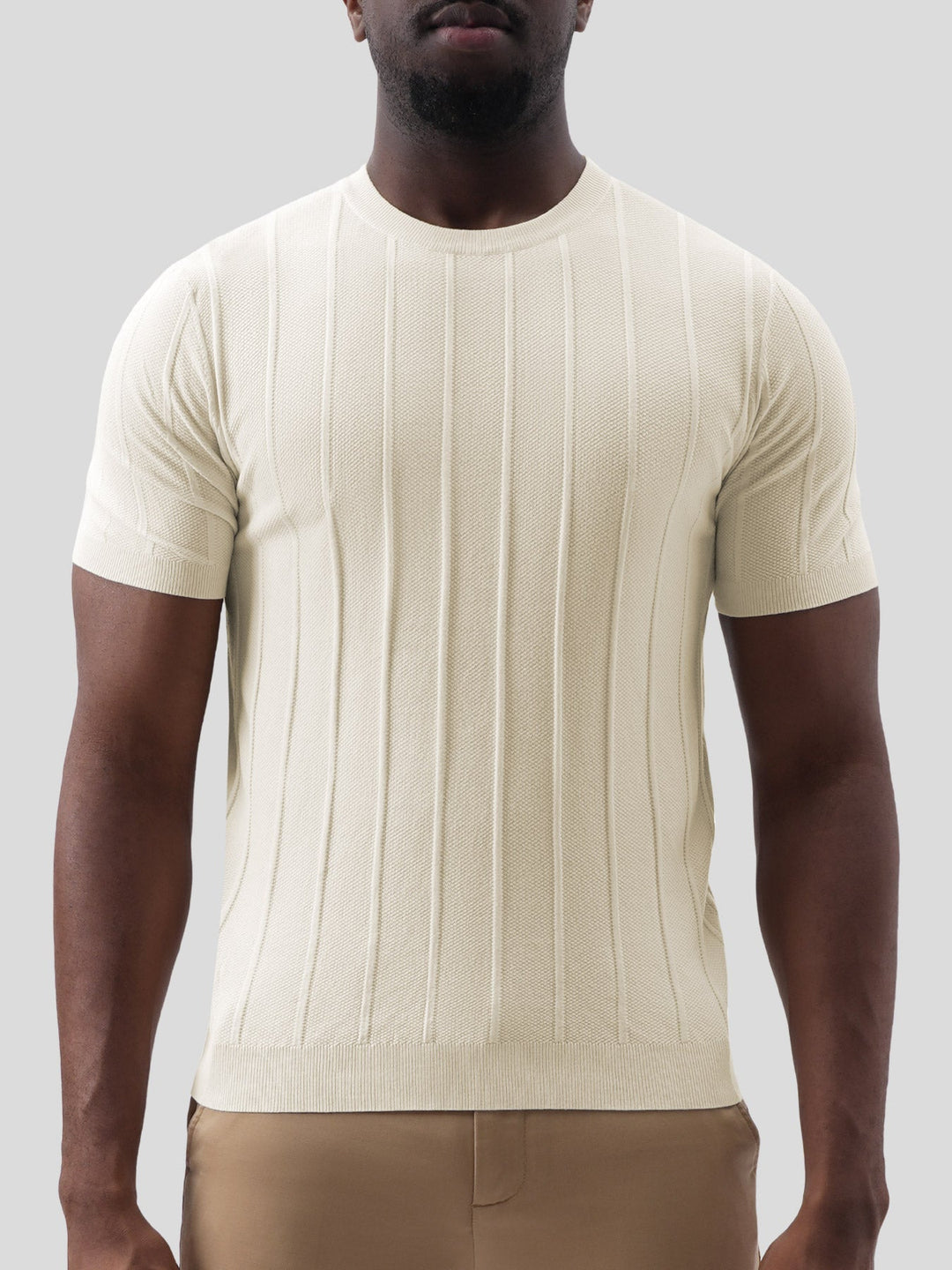 GentleKnit Breathable Striped Short Sleeve Knitted T-Shirt