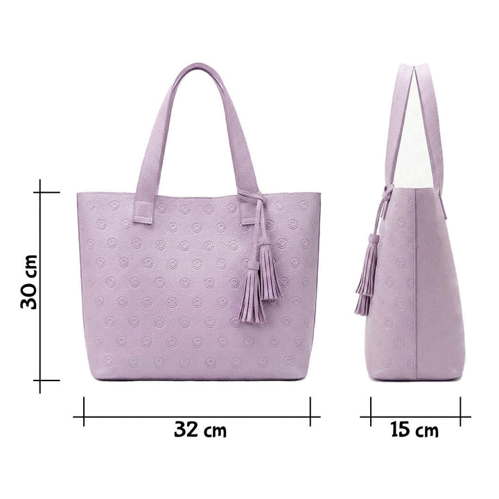 Smile Embossed Leather Tote