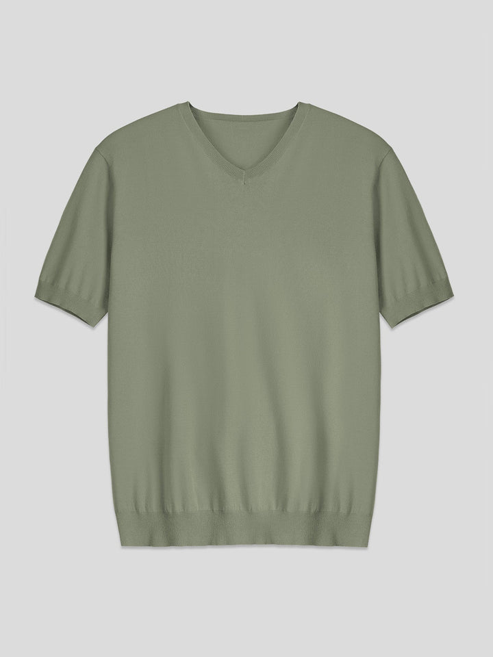 GentleKnit Short Sleeve V-neck Knitted T-Shirt