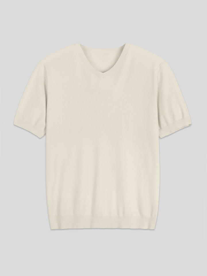 GentleKnit Short Sleeve V-neck Knitted T-Shirt