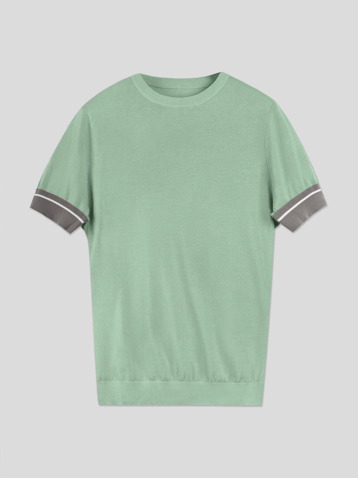 CoolKnit Color Blocked Cuffs Short Sleeve Knitted T-Shirt